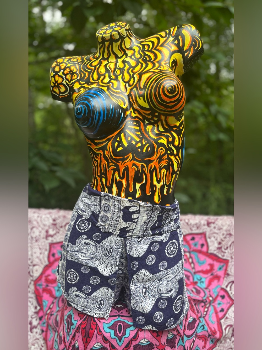 Kathmandu Navy and White Elephant Print Bermudas